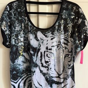 Xhilaration Black and Silver Sequin Tiger Top